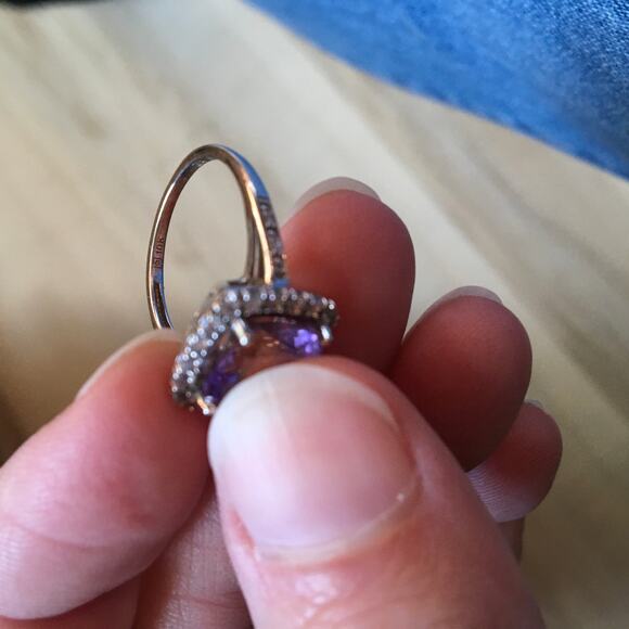 Zales Cushion Cut Amethyst RIng with Diamond Frame 10K Gold - Picture 5 of 9